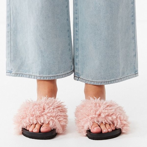 Faux Shearling Fur Pool Slides Sandals Slip On - Picture 3 of 6
